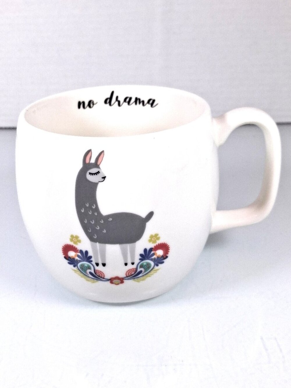 Opalhouse No Drama Llama 16 oz Porcelain Coffee Mug Tea Cup White Boho Floral